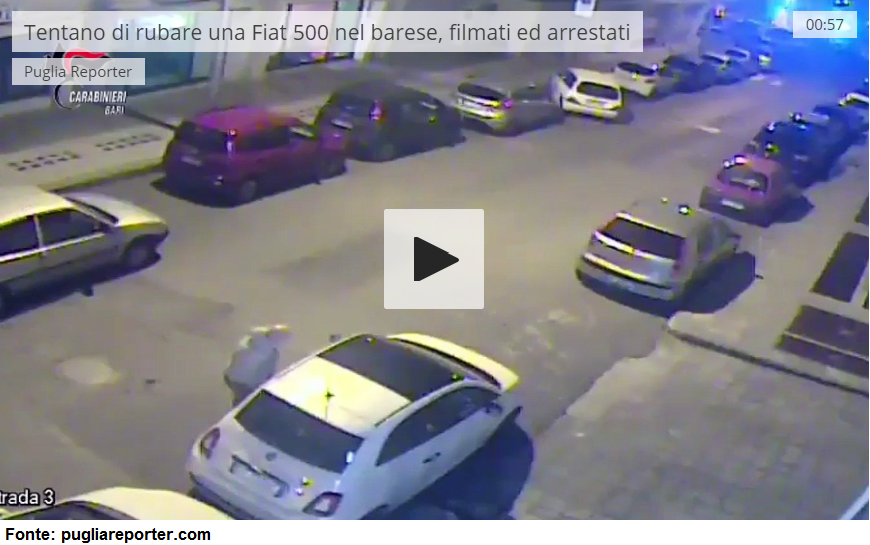 Tentano di rubare una Fiat 500 nel barese, filmati ed arrestati